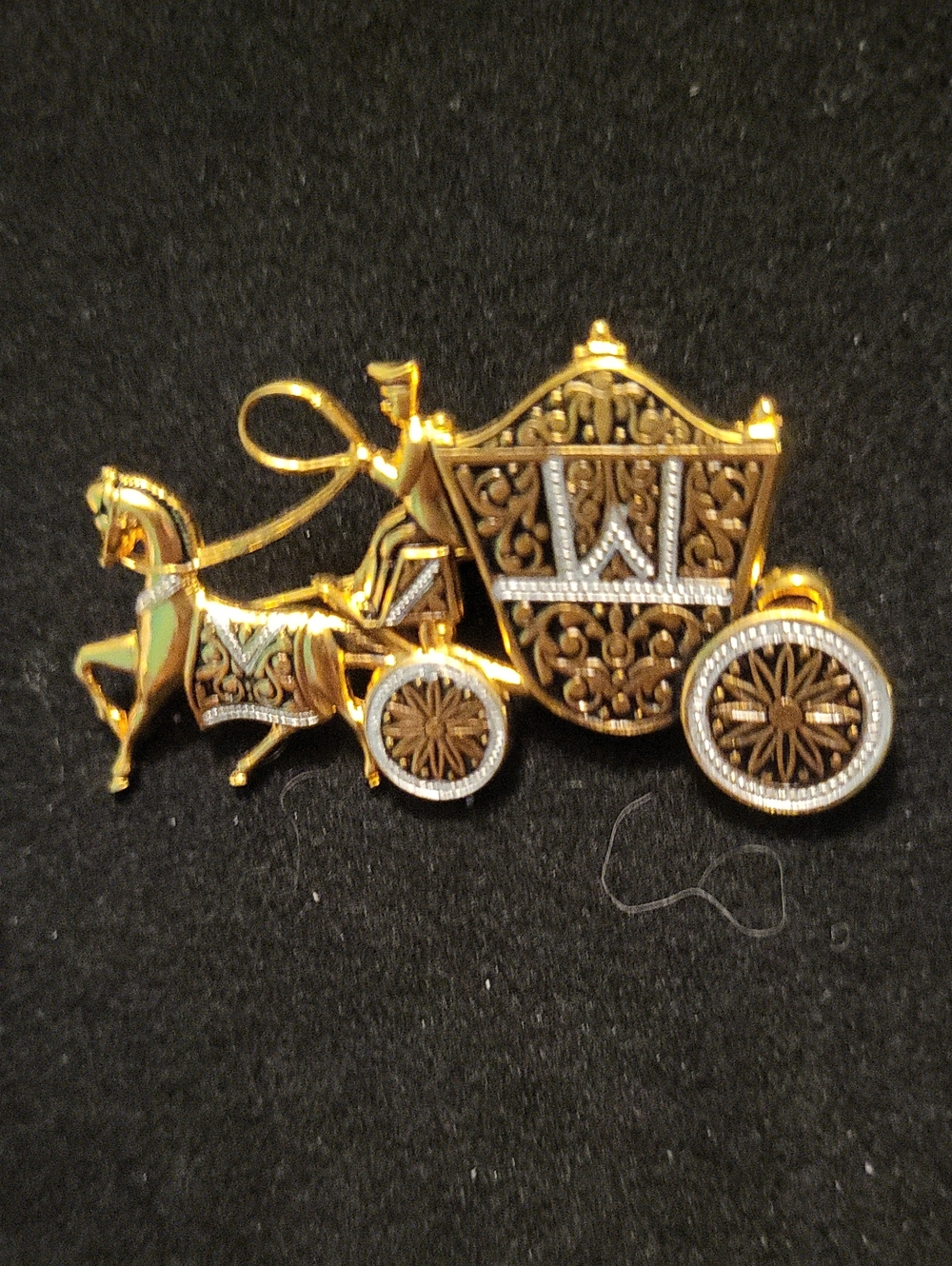 Gold and Silver Carriage Horse Brooch - Women's Jewelry